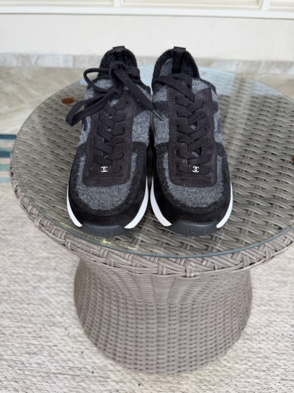 CHANEL Women’s Black & Gray Suede-Trim Sneakers